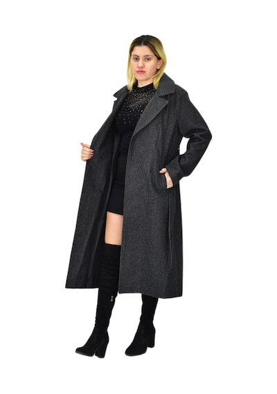 Kadın Balık Sırtı Uzun Kaşe Kaban Bgl-st04116 Füme