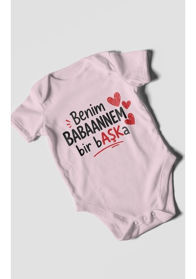 Morivokids Benim Babaanne Temalı Kısa Kollu Bebek Body %100 Pamuk Bebe Pembe