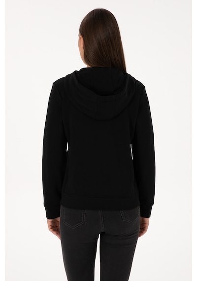 U.S. Polo Assn. Kadın Siyah Fermuarlı Kapüşonlu Basic Sweatshirt 50307769-VR046