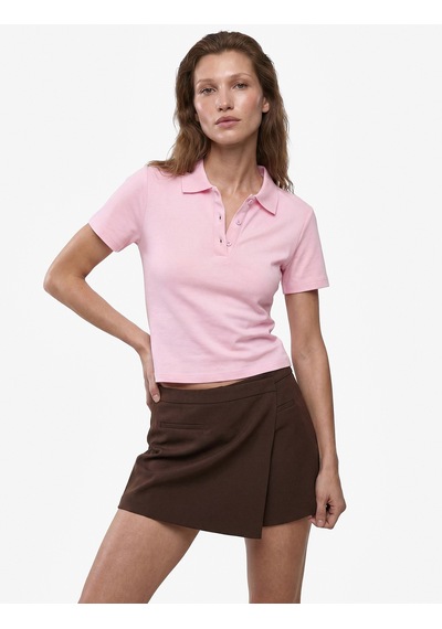 Koton Pamuklu Slim Fit Kısa Kollu Düğmeli Polo Yaka Tişört Pembe 6sak50482ek Gül