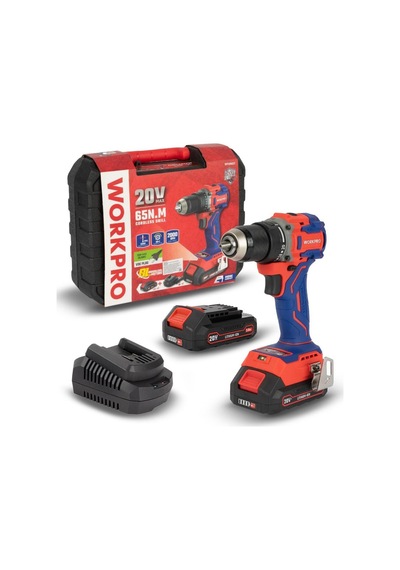 Workpro Wp390022 20volt 2.0ah Li-ion 65nm. Çift Akülü Kömürsüz Profesyonel Şarjlı Matkap