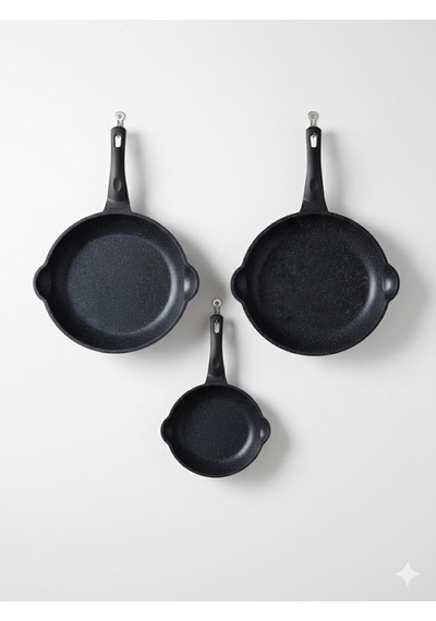 Asur Döküm Granit Siyah 3'lü Tava Seti, 20+24+28 Cm Çok Renkli