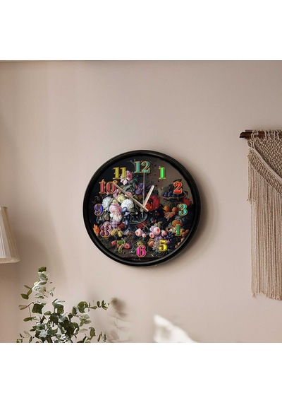 Barok Çiçek Bahçesi Temalı Duvar Saati 28 Cm Sessiz Mekanizma Sanatsal Dekor Çok Renkli