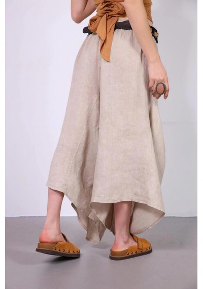 Bohem Stil İtalyan Cepli Keten Şalvar Pantolon Cmn00154 Krem