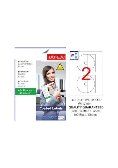 Tanex TW-3117 117mm Kuşe Laser Etiket 100 Lü Paket