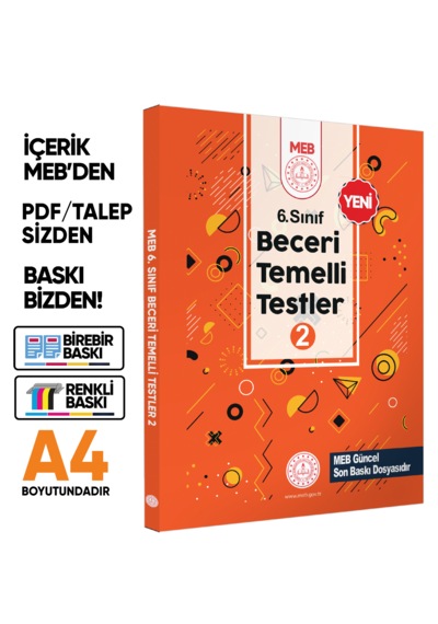 6.sınıf Meb Beceri Temelli Testler 1 Ve 2. Kitap Seti Örnek Soru Bankası Renkli Baskı Baskı Ücreti