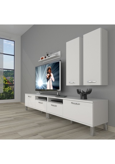 Decoraktiv Eko 5220d Slm Krom Ayaklı Tv Ünitesi Tv Sehpası Beyaz