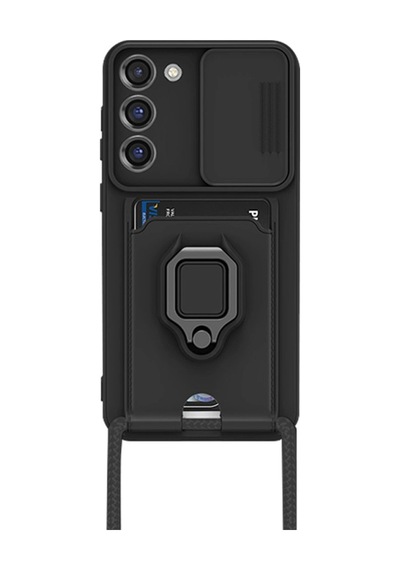 Samsung Galaxy S23 Plus Kılıf Zuma Kartvizitli Yüzüklü Silikon - Siyah - Siyah