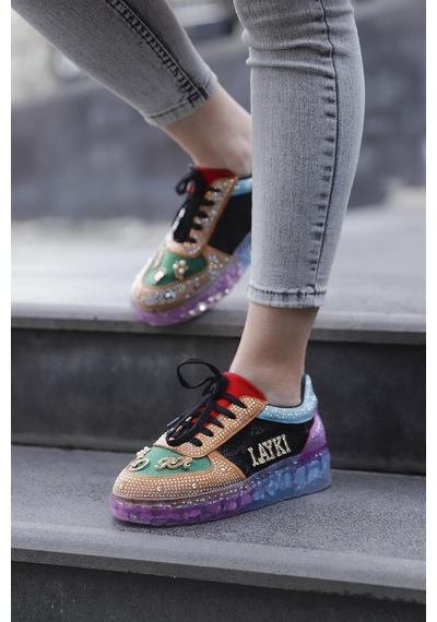 Astra Taşlı Desenli Şeffaf Taban Renkli Kadın Sneaker-renkli Çok Renkli