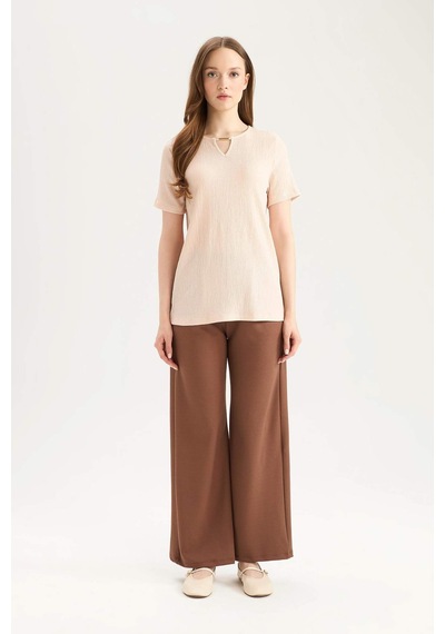 DeFacto Regular Fit Cepli Krep Geniş Paça Palazzo Pantolon E5759AX25SPBN519