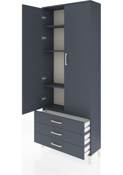 Arges Dolap 4 Raflı 3 Çekmeceli 2 Kapaklı 88x30x221 Antrasit-... Antrasit