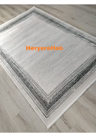 Quka Halı Istanbul Siyah Gri %100 Akrilik 160x230 Cm Modern Bordürlü Halı Siyah - Gri