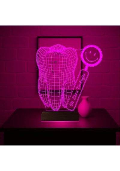 Luvivia Smile Diş Hekimi Diş Doktoru Hediye Kişiye Özel 3d Lamba - Masa Gece Lambası V1 Şeffaf