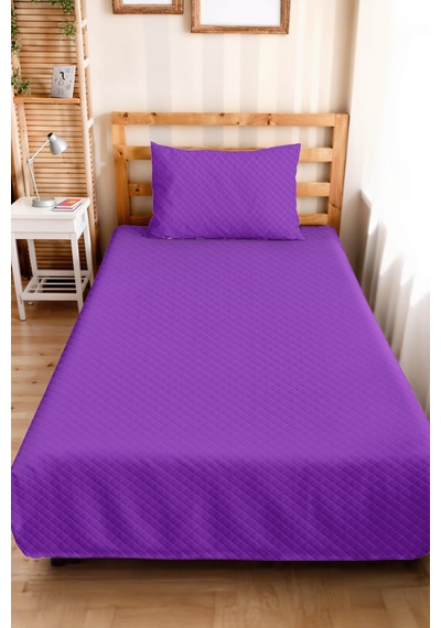 Mor Kapitone Genç Odası Tek Kişilik Pike Takımı - Düz Renk Modern 160x220 Cm Kapitone Yatak Örtüsü Perde Örtü Akışı