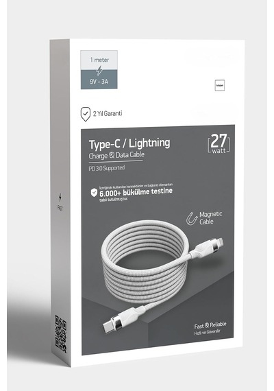 Örgülü Mıknatıslı 27w Type-c To Lightning 1mt Data Ve Şarj Kablosu Spk-13 27w Mıknatıslı, Type-c To Lighting Diğer