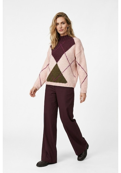 Neden Tekstil Kadın Argyle Desenli Triko Oversize Kazak - Somon