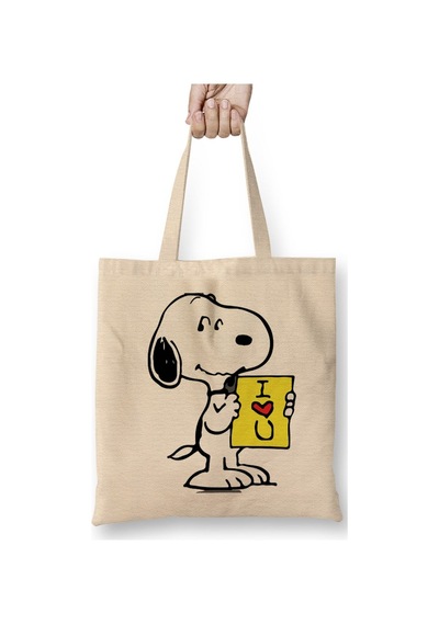 Toyaso Summer Snoopy Beyaz Bez Çanta Uzun Saplı Alışveriş Çantası Plaj Çantası Beyaz