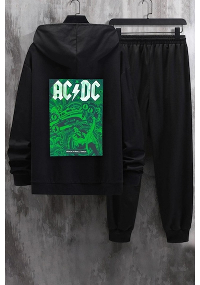 Uyguntarz Unisex Acdc Baskılı Eşofman Takımı Siyah