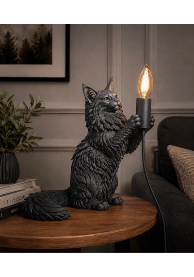 3dlab 3d Lab Siyah Kedi Figürlü Premium Dekoratif Masa Lambası Gri