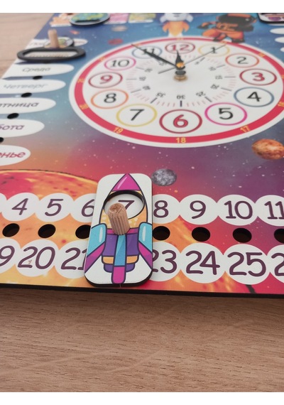 Rusça Mekanizmalı Uzay Temalı Montessori Duvar Takvimi Aylar , Haftanın Günleri Ve Mevsimler