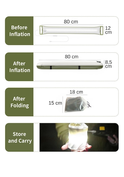 Şişme Led Kamp Lambası, Usb Girişli, Mıknatıslı Haki