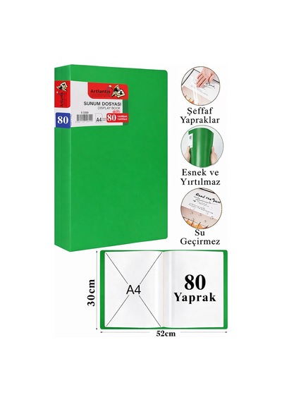 Sunum Dosyası 100 Lü 1 Paket Poşet Dosyalı Katalog Dosyası 100 Poşetli Kendinden Dosya Plastik Kapaklı Yeşil