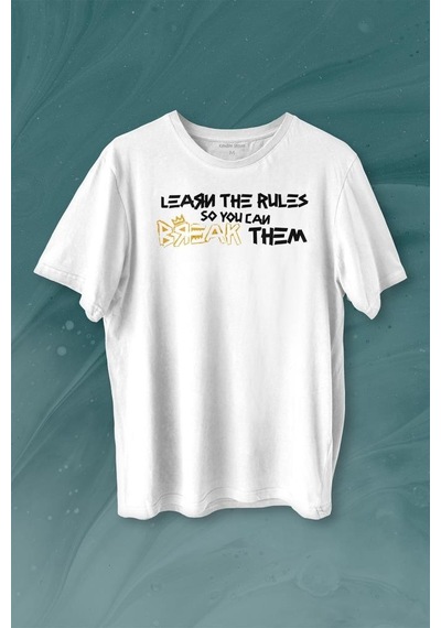 Learn The Rules Break Them Basquiat Kuralları Yık Baskılı Tişört Unisex T-shirt 001