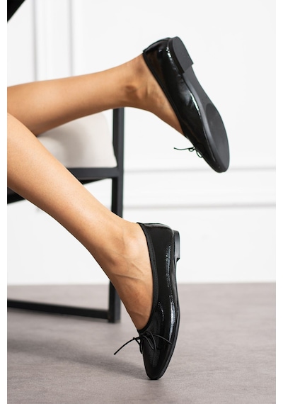 Zenneshoes Kadın Günlük Molly Leopar Yuvarlak Burun Balerin Babet Siyah Rugan