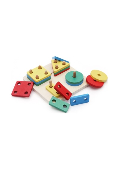 Hamaha Wooden Toys Doğal Ahşap Kare 4'lü Geometrik Şekiller