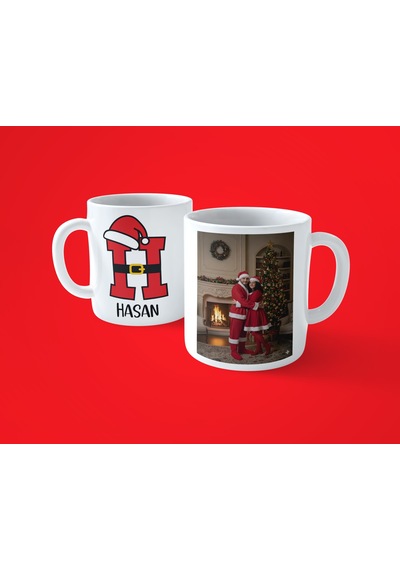 Yeni Yıla Özel H Harfli İsimli Noel Konseptli Fotoğraflı Kupa Bardak 07 Beyaz