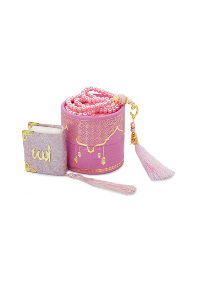 Silindir Kutulu Mini Kuranlı Tesbihli Mevlüt Hediye Seti Pembe