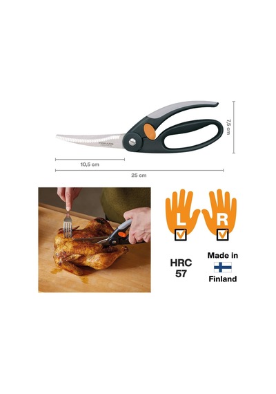 Fiskars Kümes Hayvanı Makası, Toplam Uzunluk: 25 Cm, Kaliteli Çelik/plastik, Fonksiyonel Şekil, 1003033