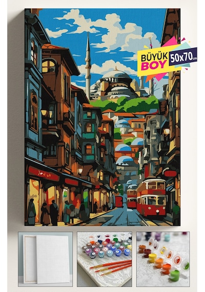 Sayılarla Boyama Seti Numaralı Tuval Fırça Boya Dahil Kasnaklı Set 50x70 Cm - Sirkeci