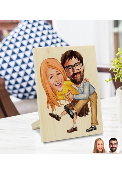 Kişiye Özel Sevgililer Karikatürlü Dekoratif Ahşap Çerçeve Model (539867026)