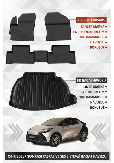 Sahler Toyota C-hr 2023 Sonrası Uyumlu 4.5d Premium Havuzlu Oto Paspas Ve Liner Ses Sistemli Bagaj H