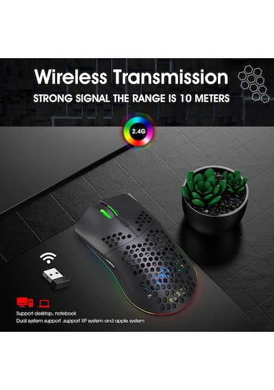 Hxsj T66 2.4G Kablosuz RGB Oyuncu Mouse