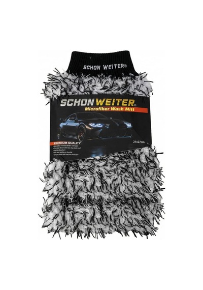 Peluş Çift Taraflı Mikrofiber Oto Yıkama Eldiveni Siyah Beyaz Profesyonel- Schön Weiter