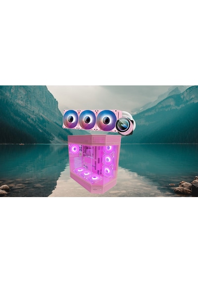 Zoko Tank 7x12 Cm Kumandalı Argb Fan Temper Camlı Oyuncu Bilgisayar Kasası Pembe Ve 360mm Sıvı Soğutma Set