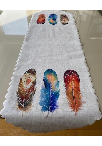Tüy Desenli 40x140 Cm Lazer Kesim Runner 140 X 40 -Dikdörtgen-Karışık (506972738)