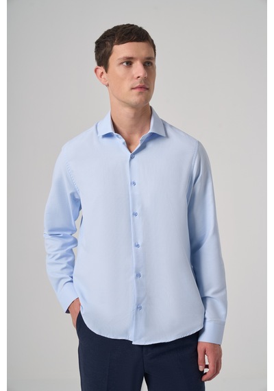 Morven Erkek A. Mavi Polyester Trend Desenli Dynamic Fit İtalyan Yaka Gömlek 26mc004021311 A. Mavi