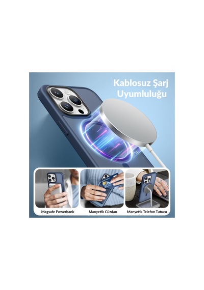 Bix Apple iPhone 15 Pro Magsafe Uyumlu Kılıf Tam Koruma Manyetik Darbe Emici Gece Mavisi