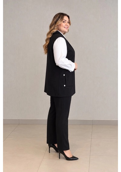 Lady Majestic Kadın Büyük Beden Şık Viskon Yelek Klasik Yaka Düğmeli Cep Detaylı Yelek Siyah Lady Majestic Kadın Büyük Beden Şık Viskon Yelek Klasik Yaka Düğmeli Cep Detaylı Yelek Siyah