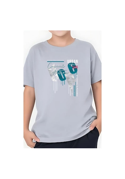 Panios Kids Hope Baskılı Erkek Çocuk Yuvarlak Yaka Kısa Kollu T-shirt Gri