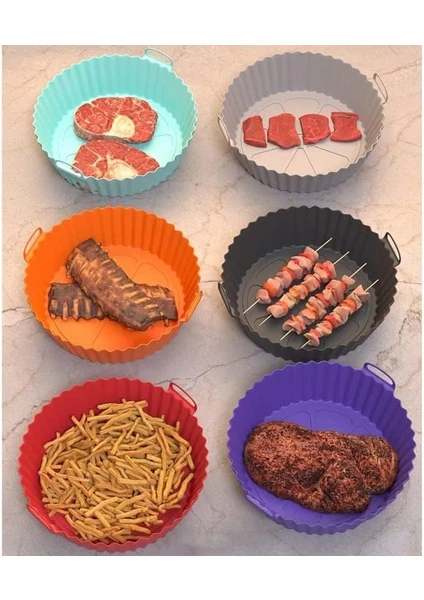 Güncelçarşı Yüksek Kallite Büyük Boy Xl Airfryer Silikon Pişirme Kabı Bpa Içermez Airfryer Silikon Pişirme Kağıdı, Yapışmaz Kolay Temizlenir, Air Fryer Kalıbı Mor