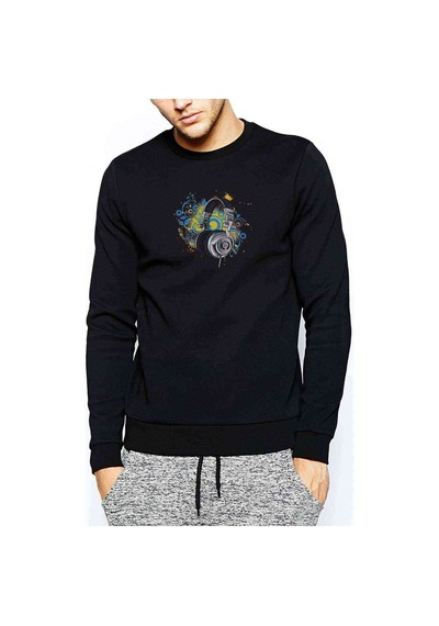 Cool Skull With Baskılı Siyah Erkek Sweatshirt