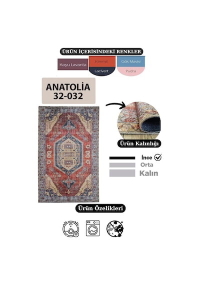 Çam Halı Anatolia 32-032 Etnik Eskitme Desenli Dokuma Tabanlı Yıkanabilir Şönil Salon Ve Oda Halısı Multi 4