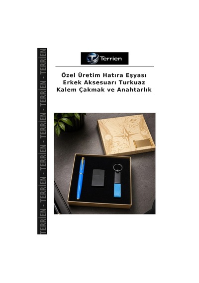 Özel Üretim Hatıra Eşyası Erkek Aksesuarı Turkuaz Kalem Çakmak Ve Anahtarlık