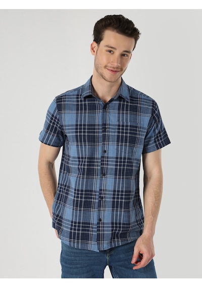 Colin's Regular Fit Çizgili Lacivert Erkek Kısa Kol Gömlek CL1063184_Q1.V1_NAV