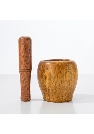 Ahşap Sarımsak Ezici Seti, Doğal Renk, 10 Cm Yükseklik, 9 Cm Üst Çap, Mutfak Kullanımı Doğal Ahşap / Kahverengi