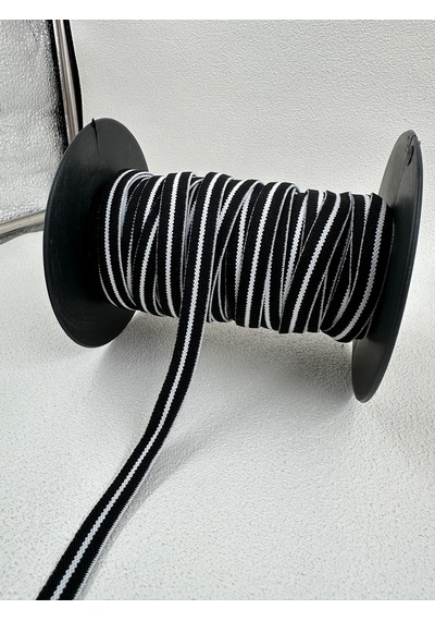 1 Cm Çizgili Dokuma Lastik-5 Metre- Siyah/beyaz